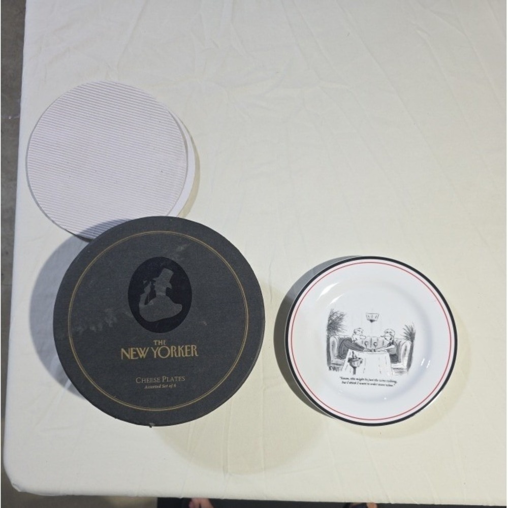 The New Yorker Cheese Plates Set of 6 Restoration Hardware Cartoon Wine Humor